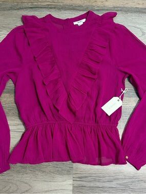 H&M Magenta Ruffle V-Neck Peplum Blouse